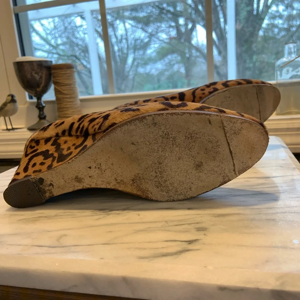 J. Crew Leopard Print Tan and Brown Wedge Pumps